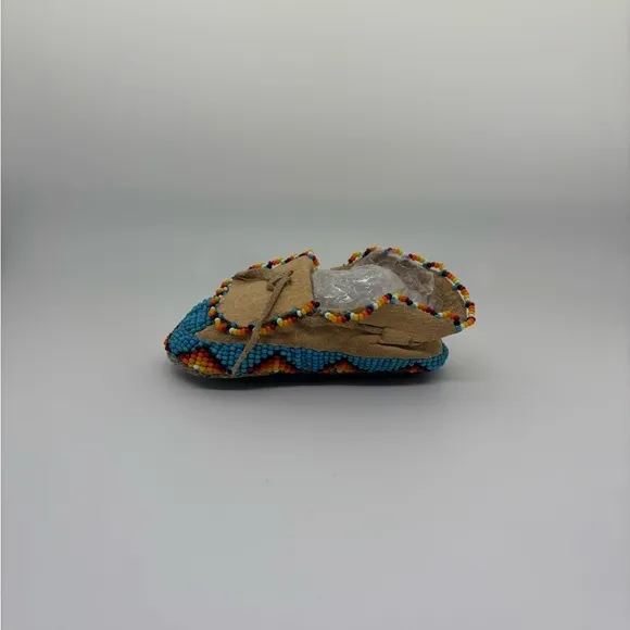 Beaded Moccasins with Colorful Design Natural