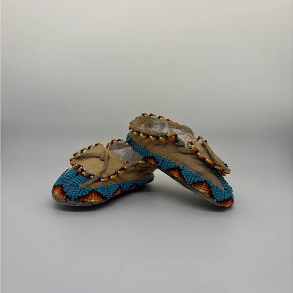 Beaded Moccasins with Colorful Design Natural