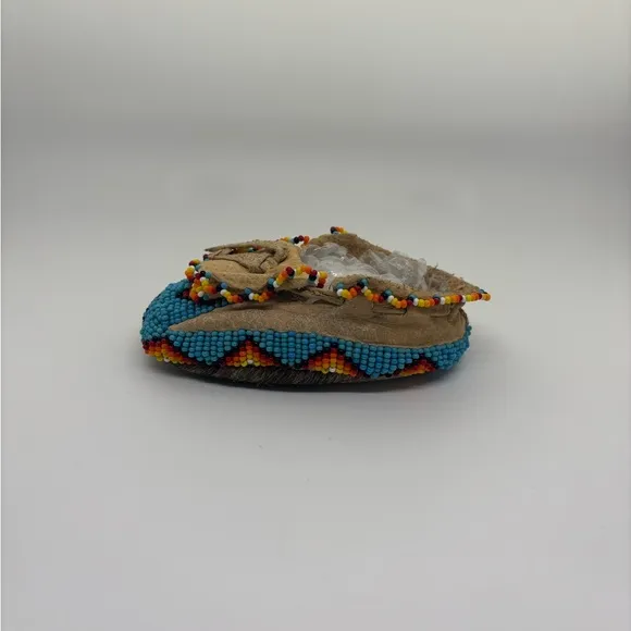 Beaded Moccasins with Colorful Design Natural