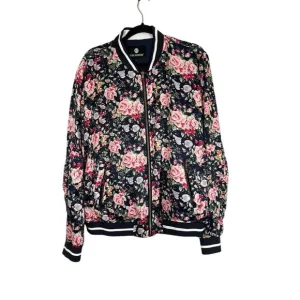 Beau Hudson Jacket Women XL Blue Floral Bomber Preppy Retro Stripe Feminine Cute