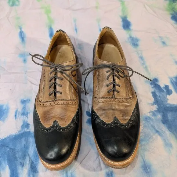 Bed Stu Black and Brown Wingtip Brogue Dress Shoes Derby Oxford Men Size 11
