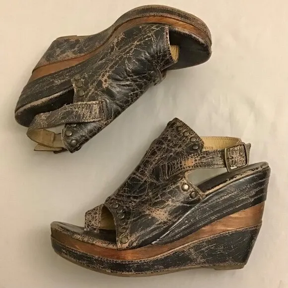 Bed Stu Joanne 9 Women’s Sandals Brown Distressed Leather Platform Wedge Boho