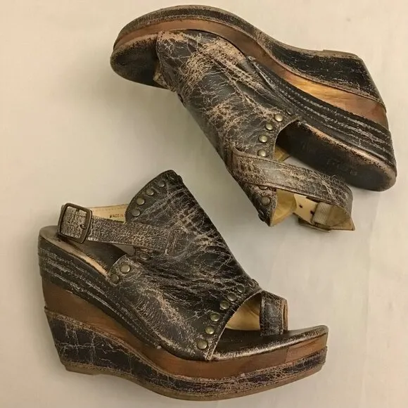 Bed Stu Joanne 9 Women’s Sandals Brown Distressed Leather Platform Wedge Boho