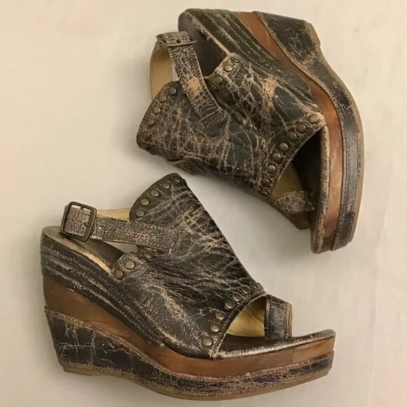 Bed Stu Joanne 9 Women’s Sandals Brown Distressed Leather Platform Wedge Boho