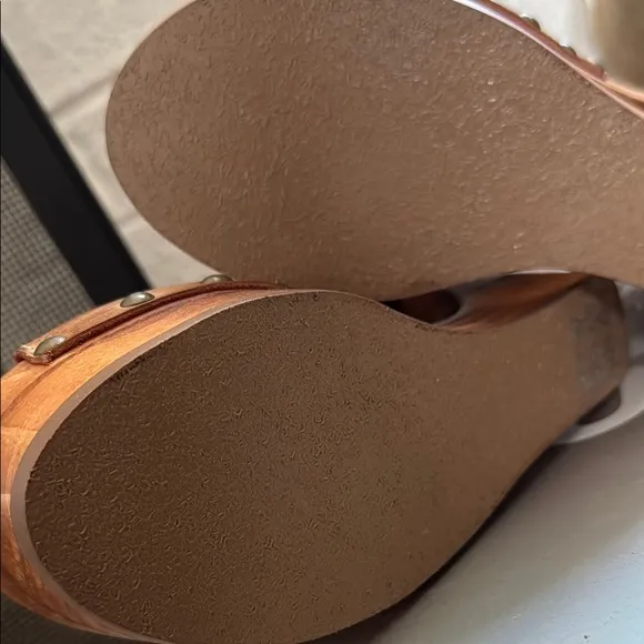 BED|STU Tan Leather Mules with Wooden Platform
