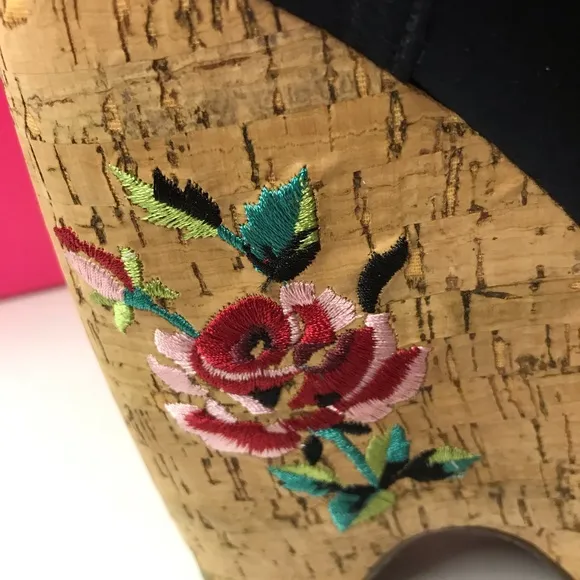Betsey Johnson platform wedges heels satin rose sexy Lolita rockabilly dollbaby