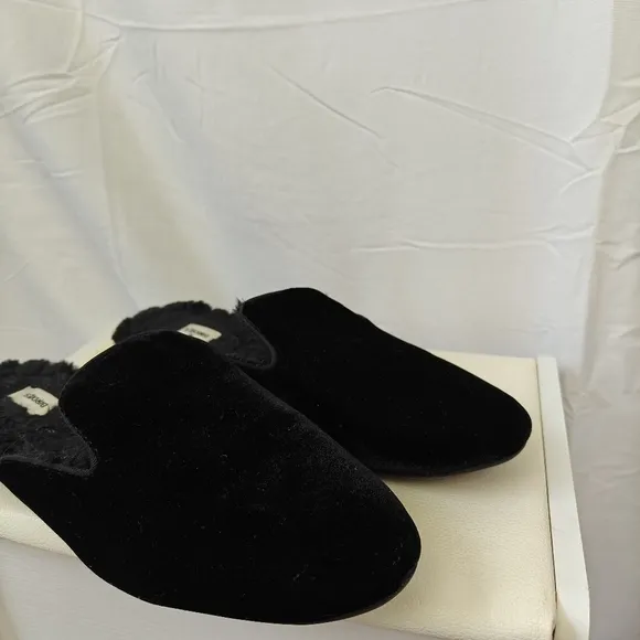 Birdies The Phoebe Black Velvet Faux Fur Lining Slip On Mule Flats Size 9