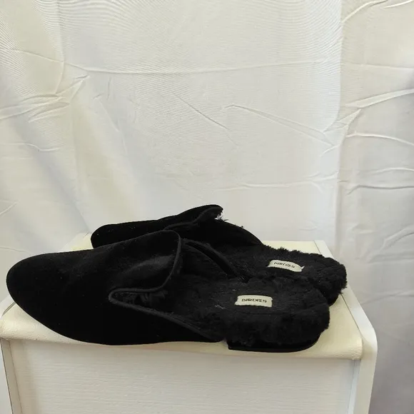 Birdies The Phoebe Black Velvet Faux Fur Lining Slip On Mule Flats Size 9