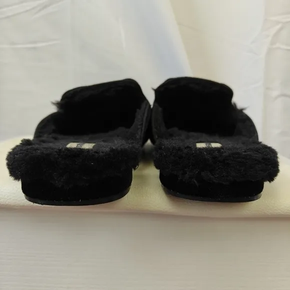 Birdies The Phoebe Black Velvet Faux Fur Lining Slip On Mule Flats Size 9