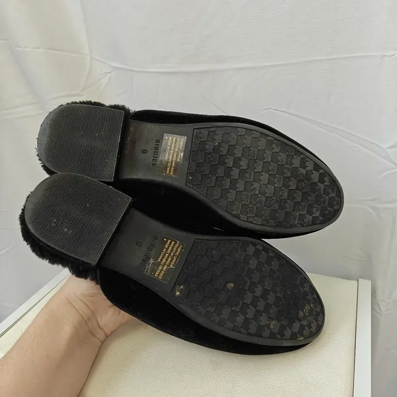 Birdies The Phoebe Black Velvet Faux Fur Lining Slip On Mule Flats Size 9