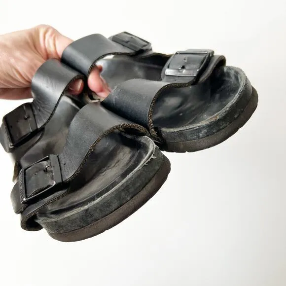 Birkenstock black all leather Arisona two strap slides sandals size 41 / 10-10.5