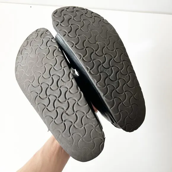 Birkenstock black all leather Arisona two strap slides sandals size 41 / 10-10.5