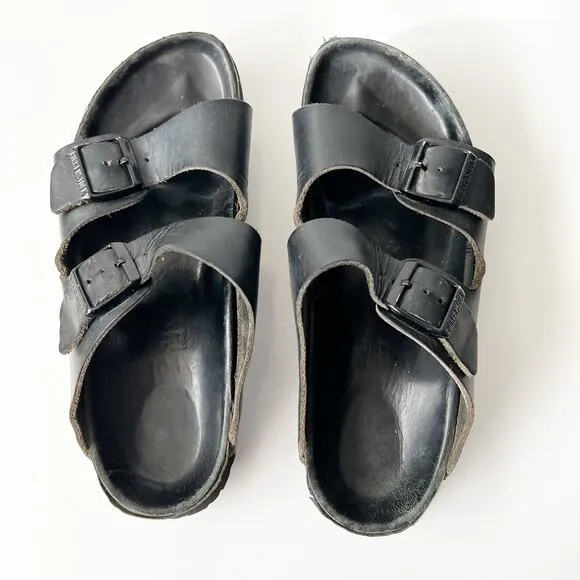 Birkenstock black all leather Arisona two strap slides sandals size 41 / 10-10.5