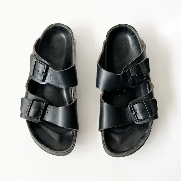 Birkenstock black all leather Arisona two strap slides sandals size 41 / 10-10.5
