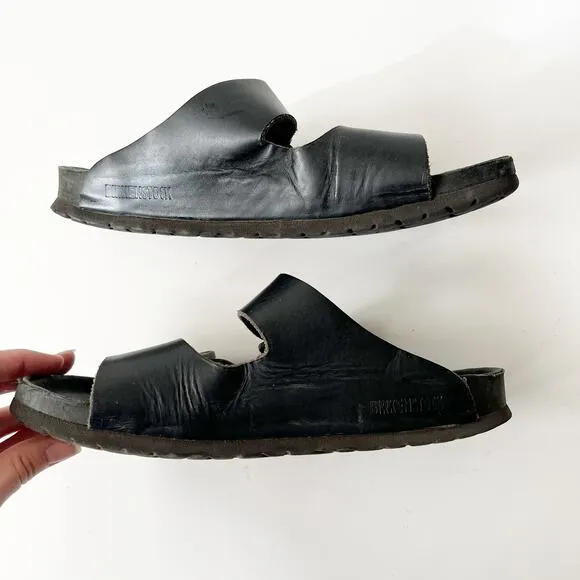 Birkenstock black all leather Arisona two strap slides sandals size 41 / 10-10.5