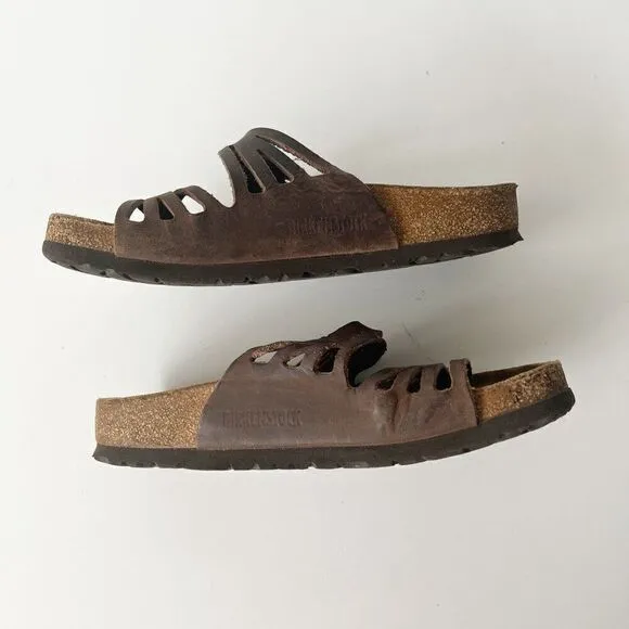 Birkenstock Soft Footbed Granada Sandals Double Two Strap Brown Slides 37 6-6.5