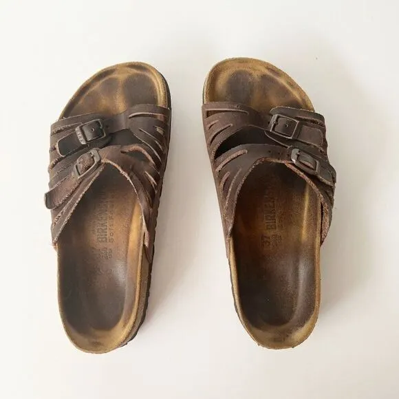 Birkenstock Soft Footbed Granada Sandals Double Two Strap Brown Slides 37 6-6.5