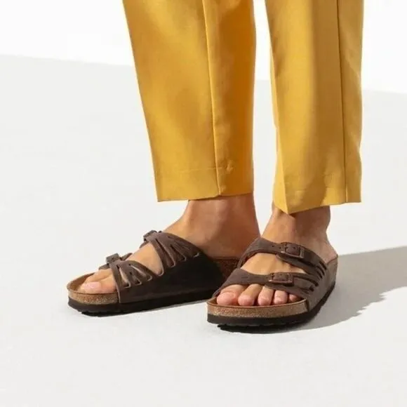 Birkenstock Soft Footbed Granada Sandals Double Two Strap Brown Slides 37 6-6.5