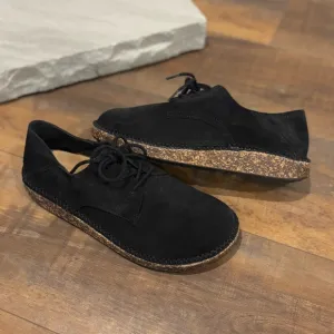 Birkenstock Women Size 38 US 7-7.5 Gary Black Suede Leather Lace Up Shoes Slides
