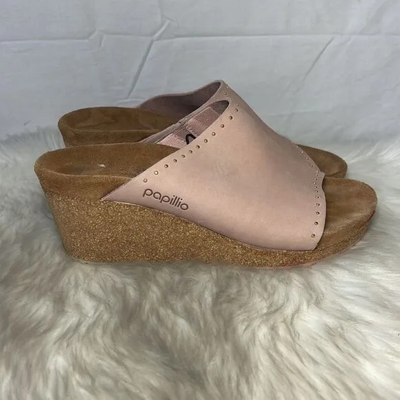 Birkenstock Papillio Namica Rivets Pink Nubuck Wedges Sz 38/7-7.5