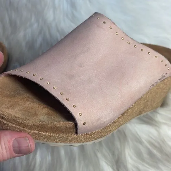Birkenstock Papillio Namica Rivets Pink Nubuck Wedges Sz 38/7-7.5