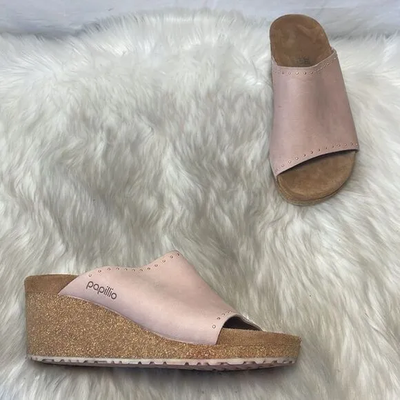 Birkenstock Papillio Namica Rivets Pink Nubuck Wedges Sz 38/7-7.5