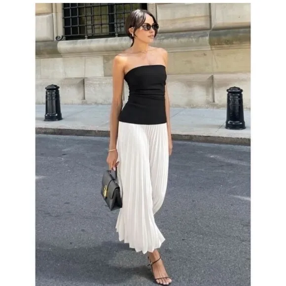 Black &amp; white strapless midi / maxi contrast dress - premium thick material