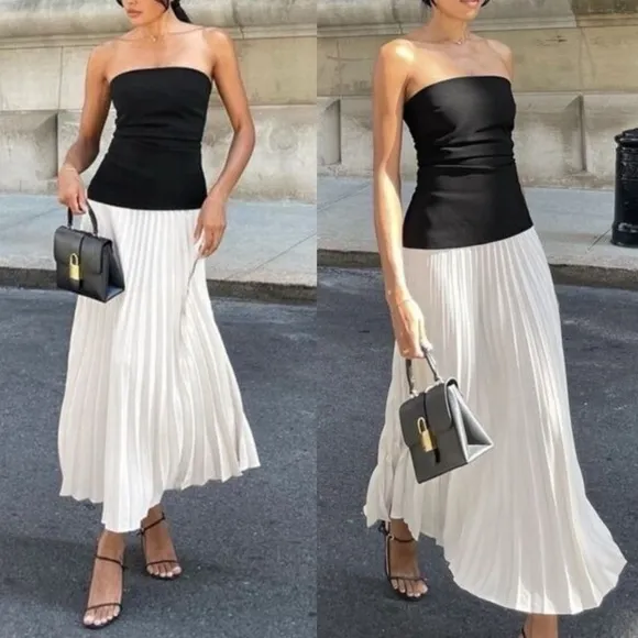 Black &amp; white strapless midi / maxi contrast dress - premium thick material