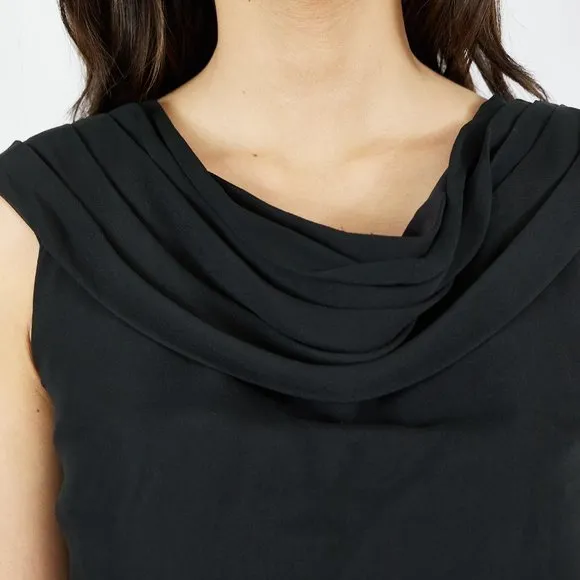 Black Classic Vintage Boat Neck Drape Cape Elegant Formal ostrich feather Dress