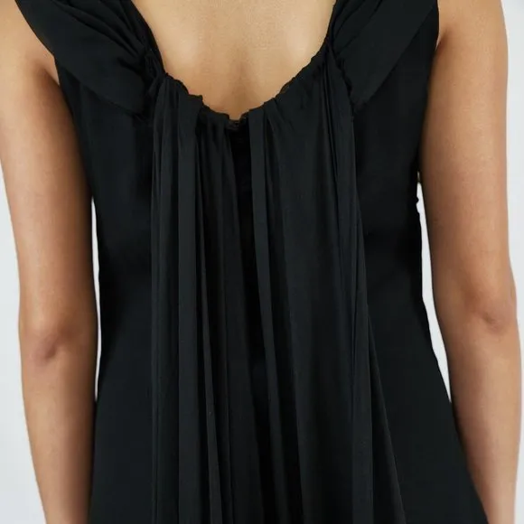 Black Classic Vintage Boat Neck Drape Cape Elegant Formal ostrich feather Dress