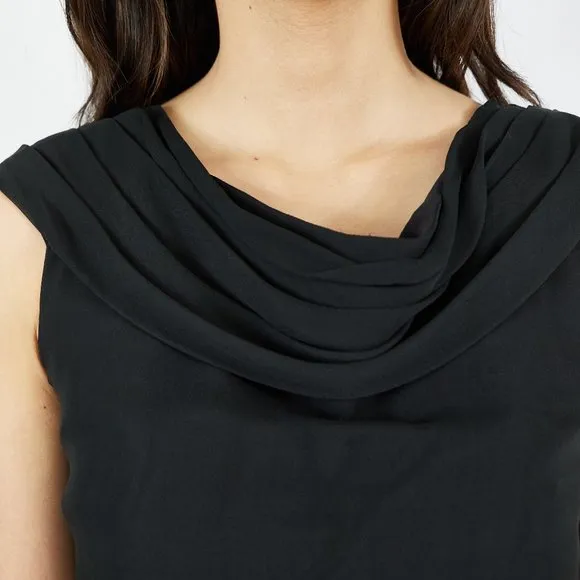 Black Classic Vintage Boat Neck Drape Cape Elegant Formal ostrich feather Dress