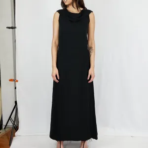 Black Classic Vintage Boat Neck Drape Cape Elegant Formal ostrich feather Dress