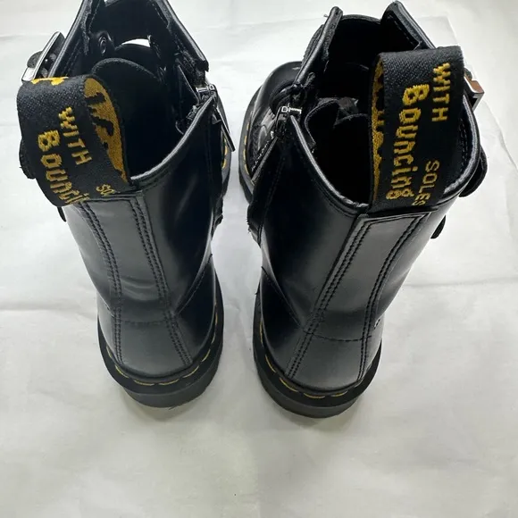Black Combat Boots with Buckle Detail