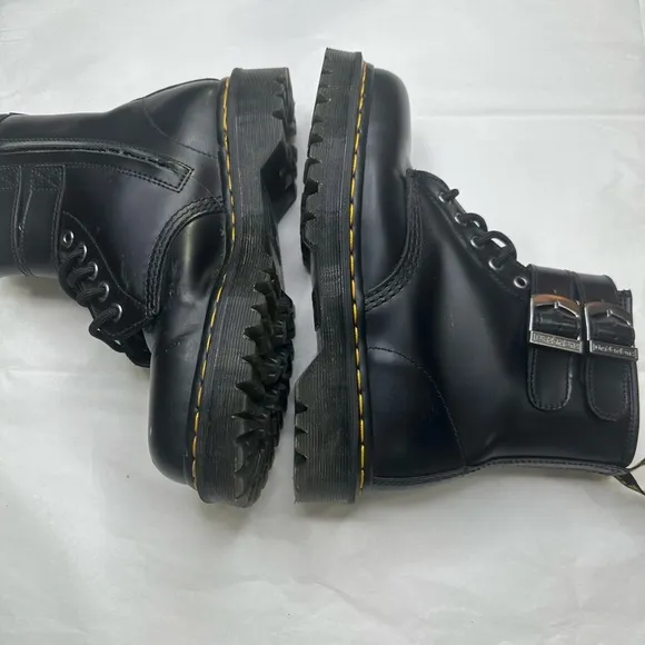 Black Combat Boots with Buckle Detail