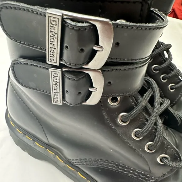 Black Combat Boots with Buckle Detail