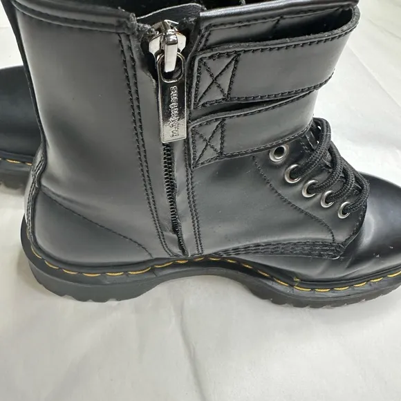 Black Combat Boots with Buckle Detail