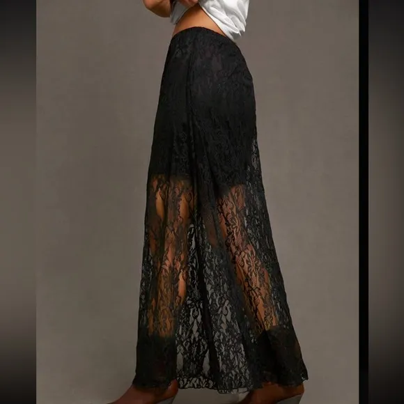 Black lace midi skirt with built in mini skirt lining, elastic waistband