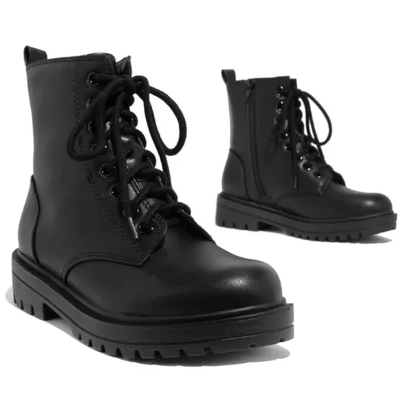Black Lace-Up Combat Boots