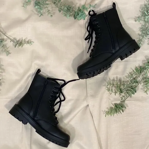 Black Lace-Up Combat Boots