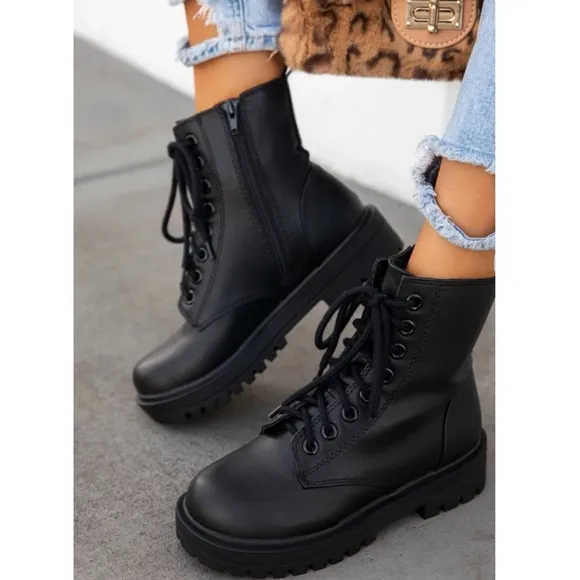 Black Lace-Up Combat Boots