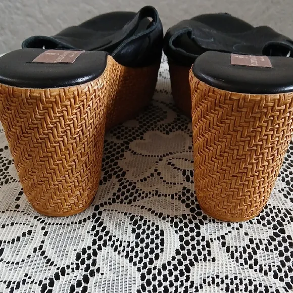 Black Leather Wedges with Platform Sole