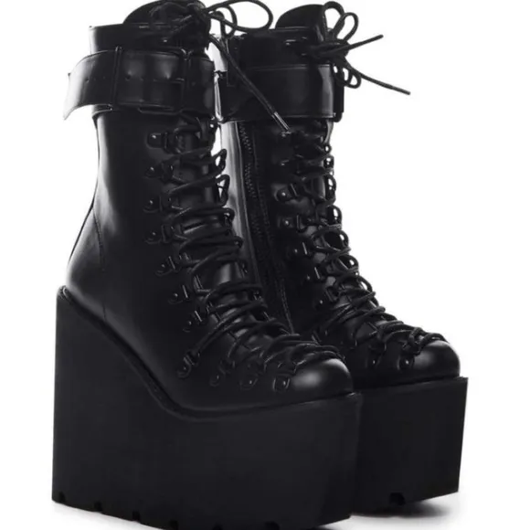 Black Platform Lace-Up Boots
