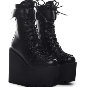 Black Platform Lace-Up Boots