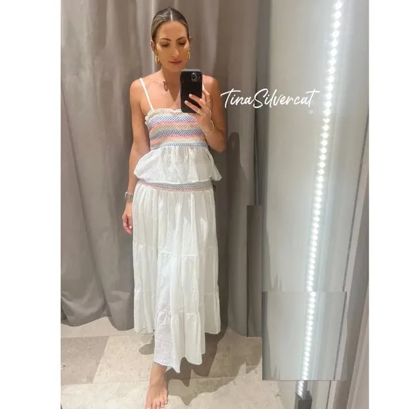 BLOGGER'S FAVE! Zara Long Boho Skirt White NWT