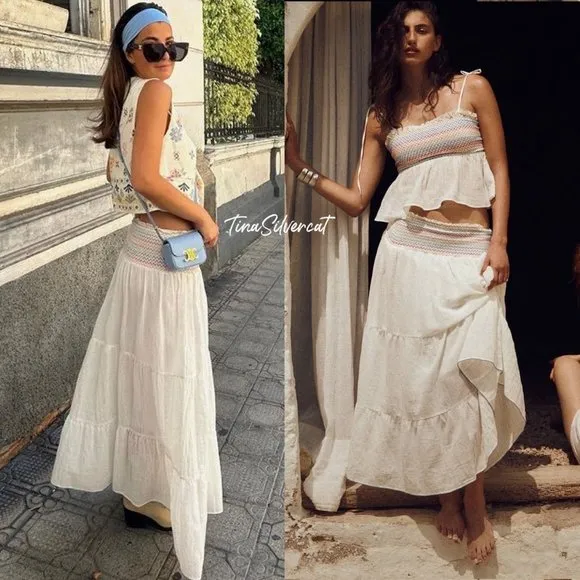 BLOGGER'S FAVE! Zara Long Boho Skirt White NWT