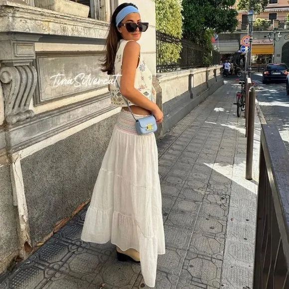 BLOGGER'S FAVE! Zara Long Boho Skirt White NWT