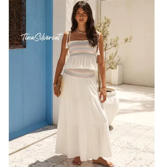 BLOGGER'S FAVE! Zara Long Boho Skirt White NWT