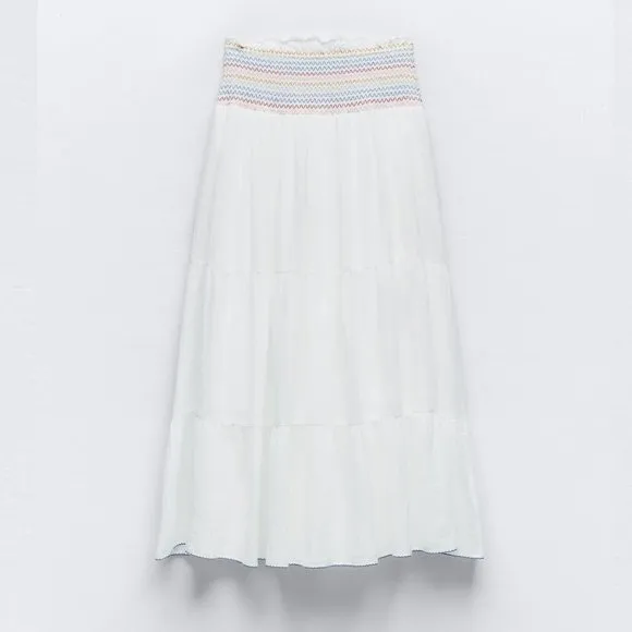 BLOGGER'S FAVE! Zara Long Boho Skirt White NWT