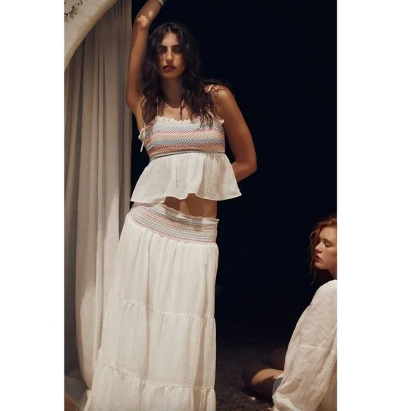 BLOGGER'S FAVE! Zara Long Boho Skirt White NWT