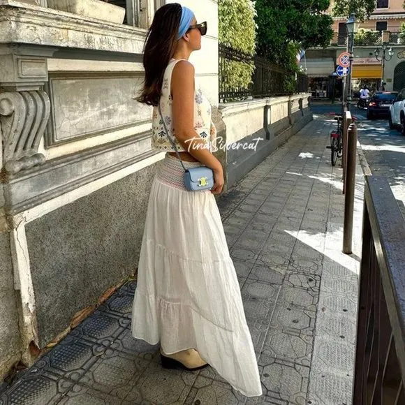 BLOGGER'S FAVE! Zara Long Boho Skirt White NWT